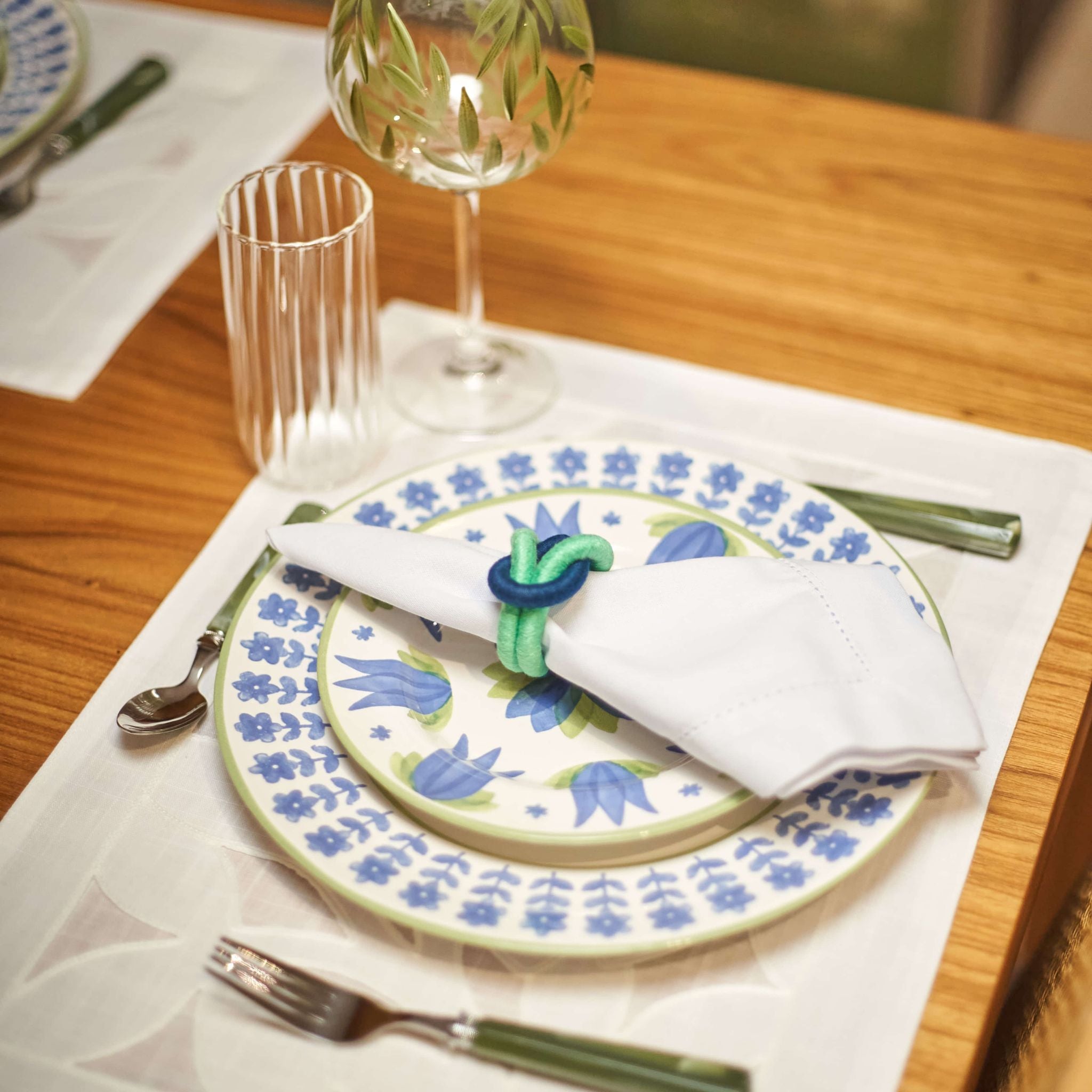 Set 2 Porta Guardanapos Nó Náutico - Azul e Verde