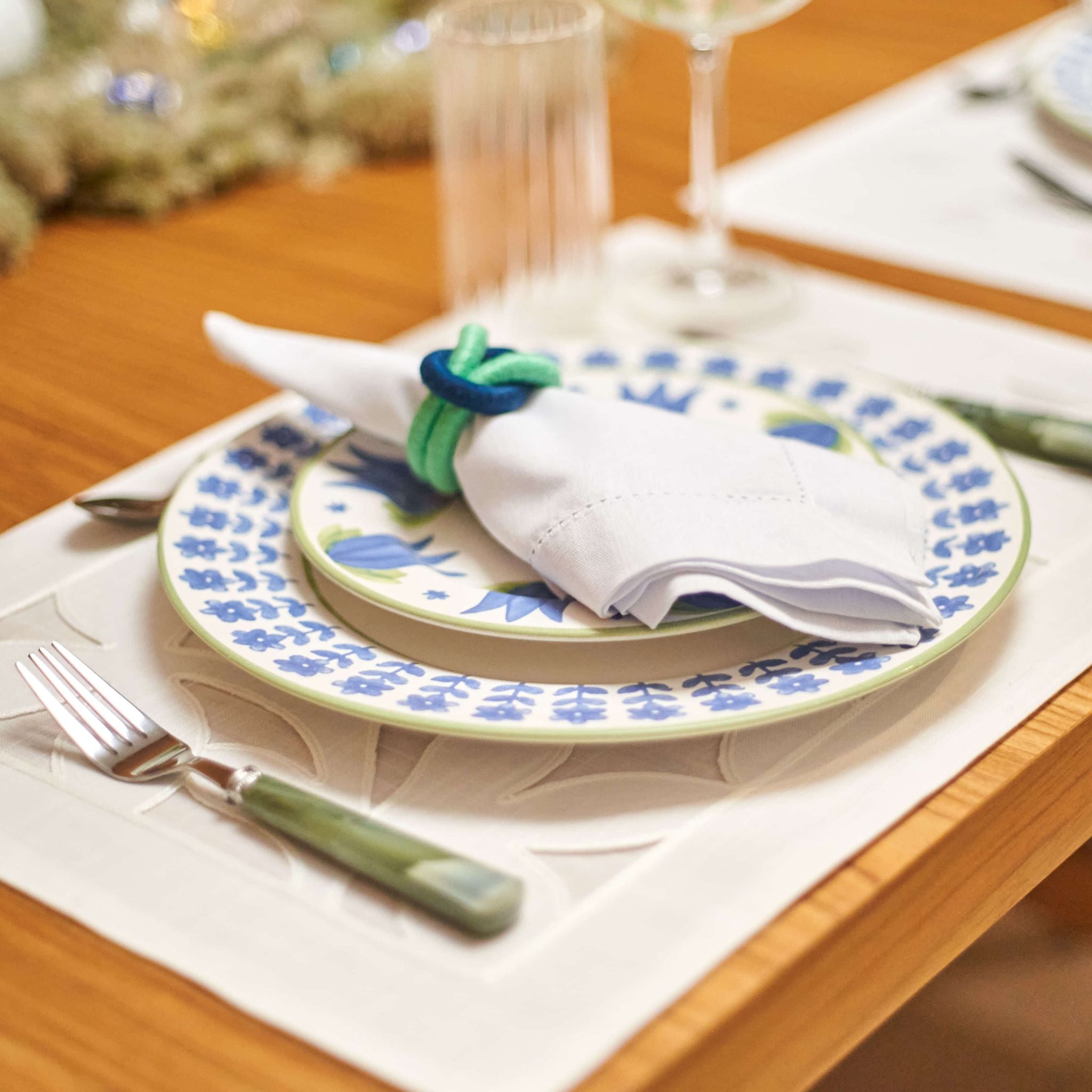 Set 2 Porta Guardanapos Nó Náutico - Azul e Verde