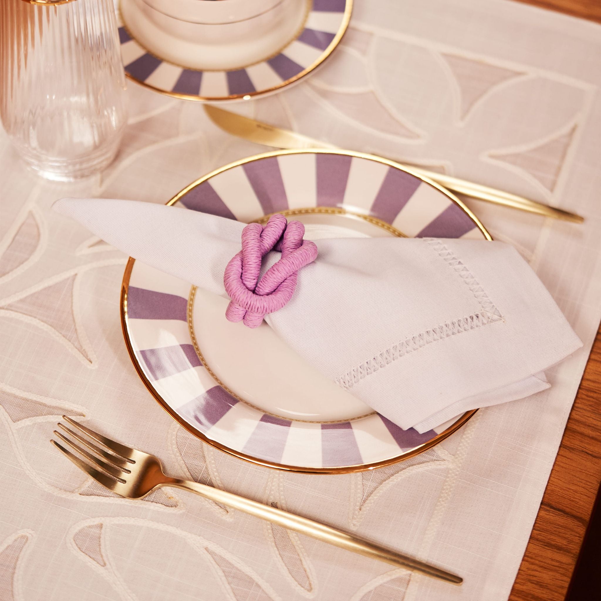 Conjunto de 2 Pratos de Sobremesa Lavanda Stripe