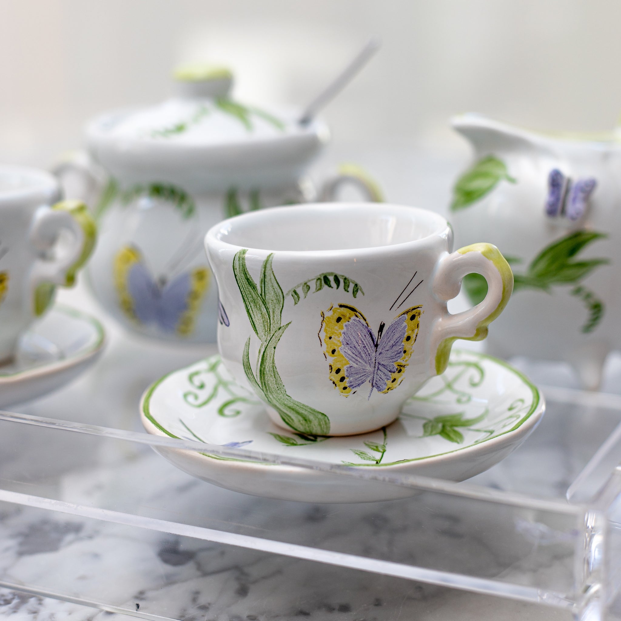 Cj. 2 Xícaras de Café e Píres Libélula Lilás