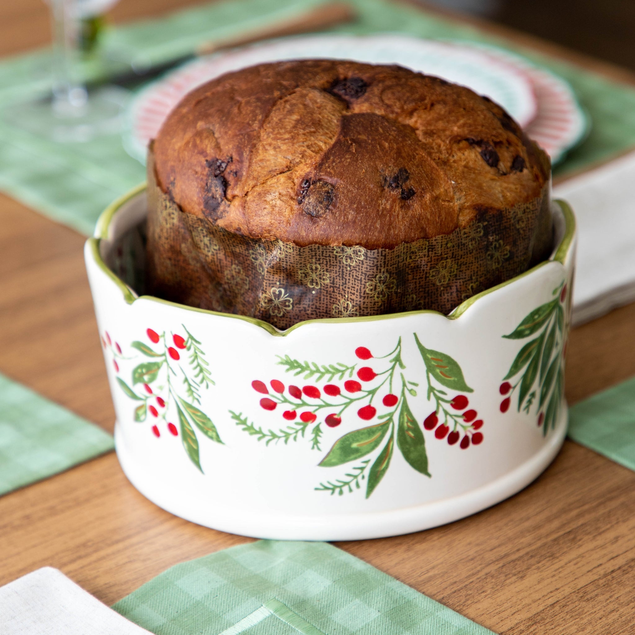 Porta Panetone Aberto Berries e Ouro - Tamanho G