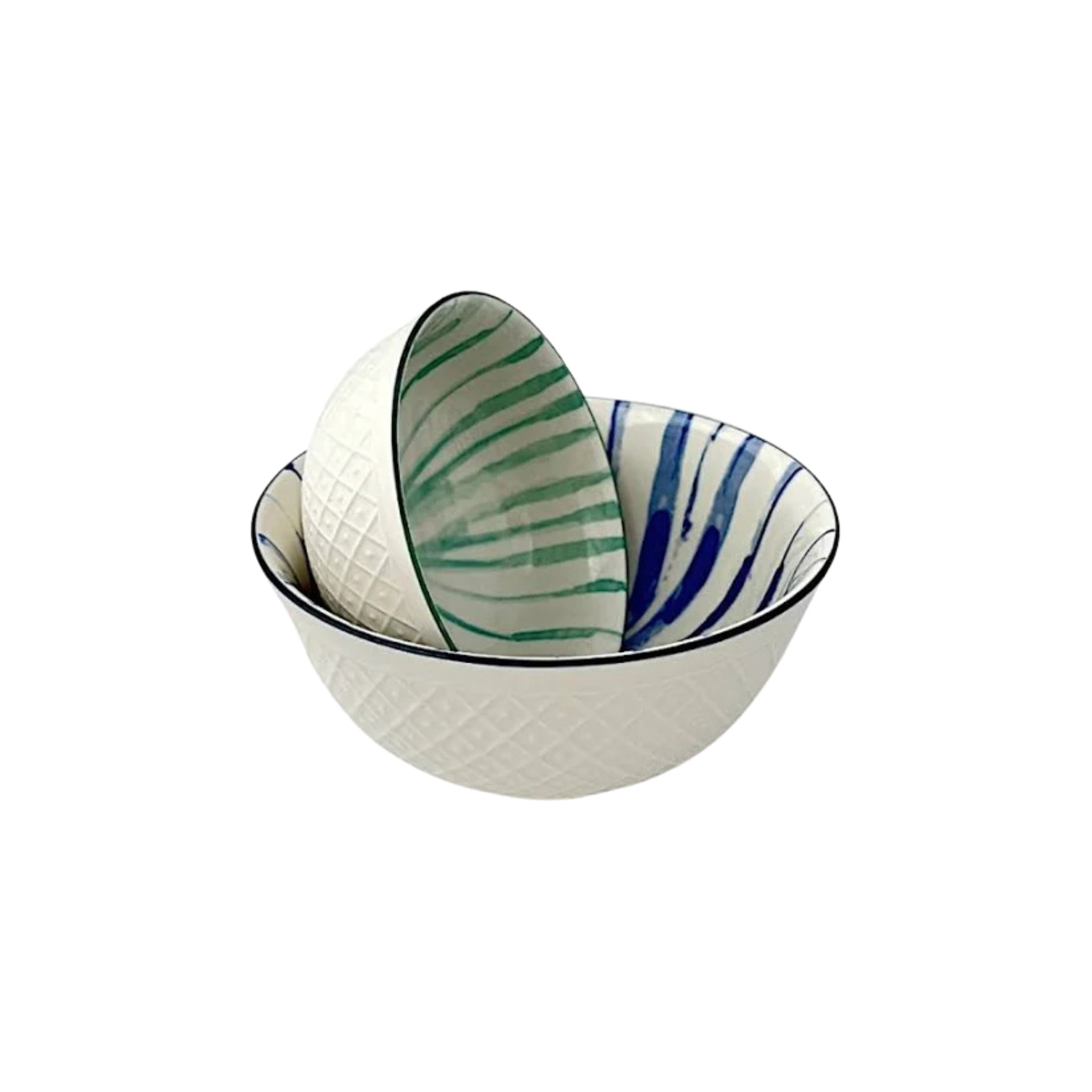 Cj. 2 Bowls Cerâmica Branco, Verde e Azul
