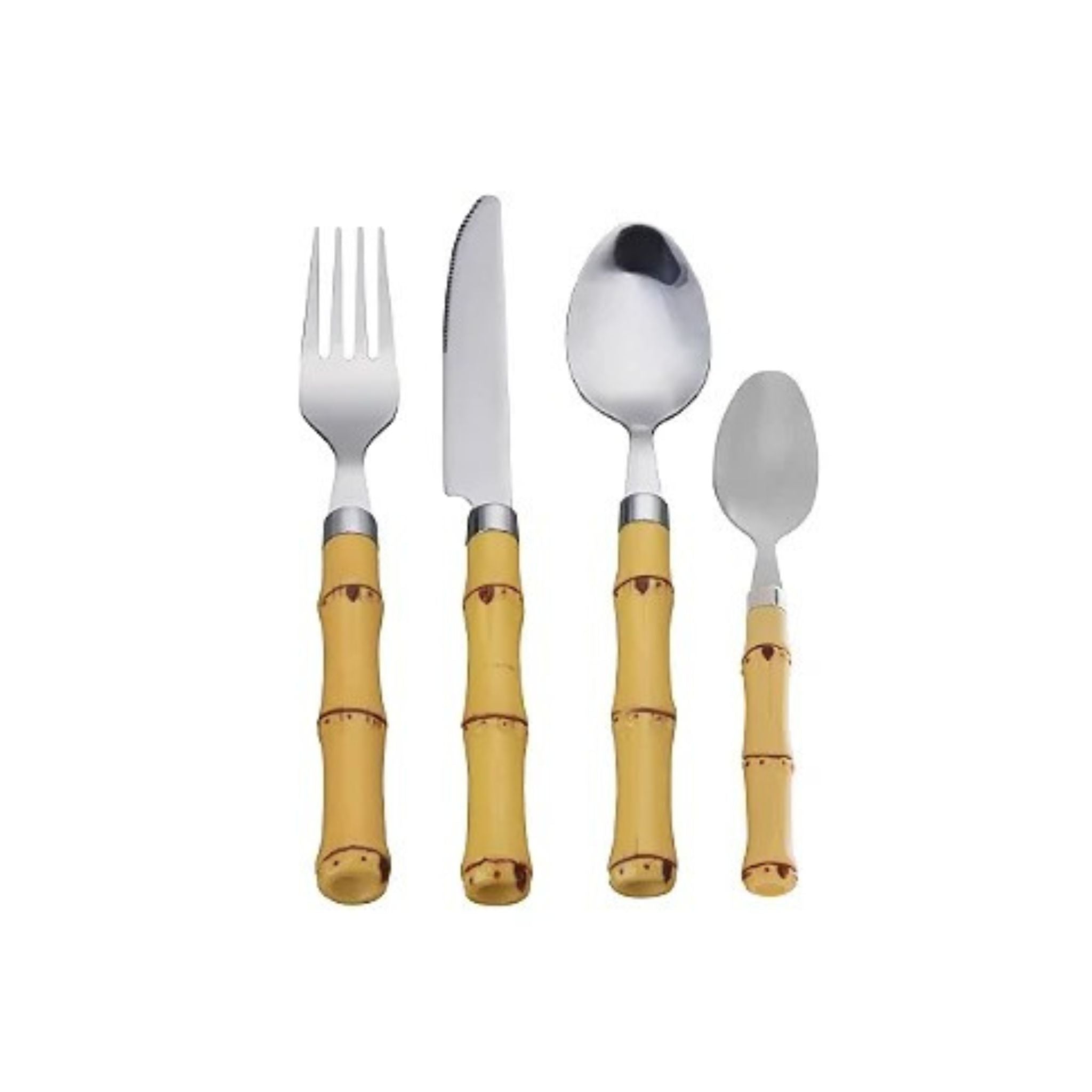 Faqueiro em Inox Prateado e Bambu - 06 pessoas