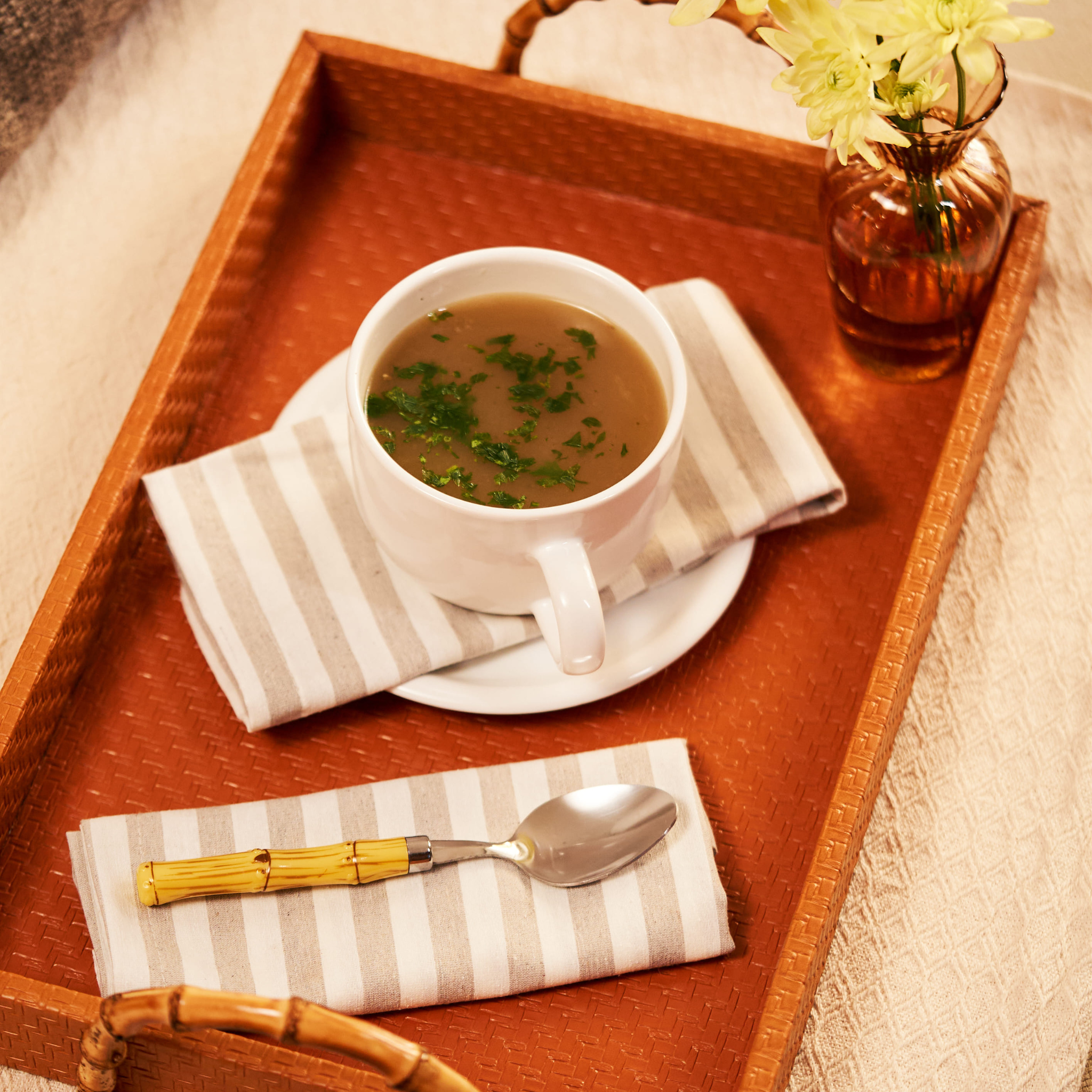 Bandeja Caramelo com Alça de Bambu M