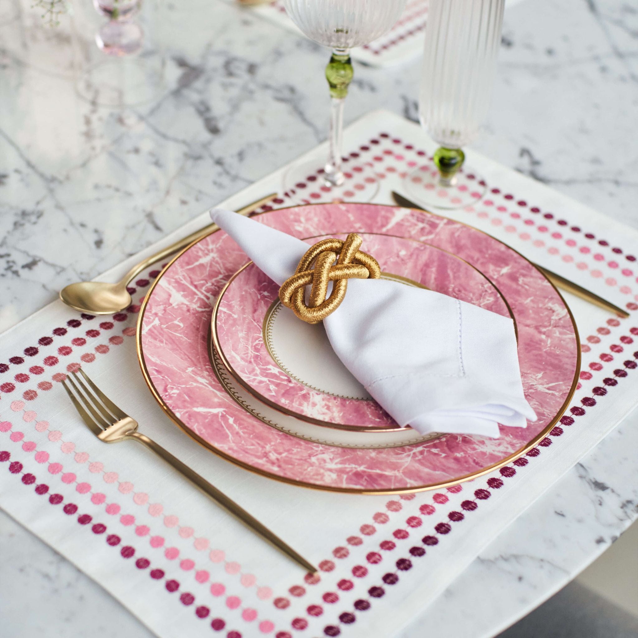 Conjunto de 6 Pratos de Sobremesa Marble Rosa