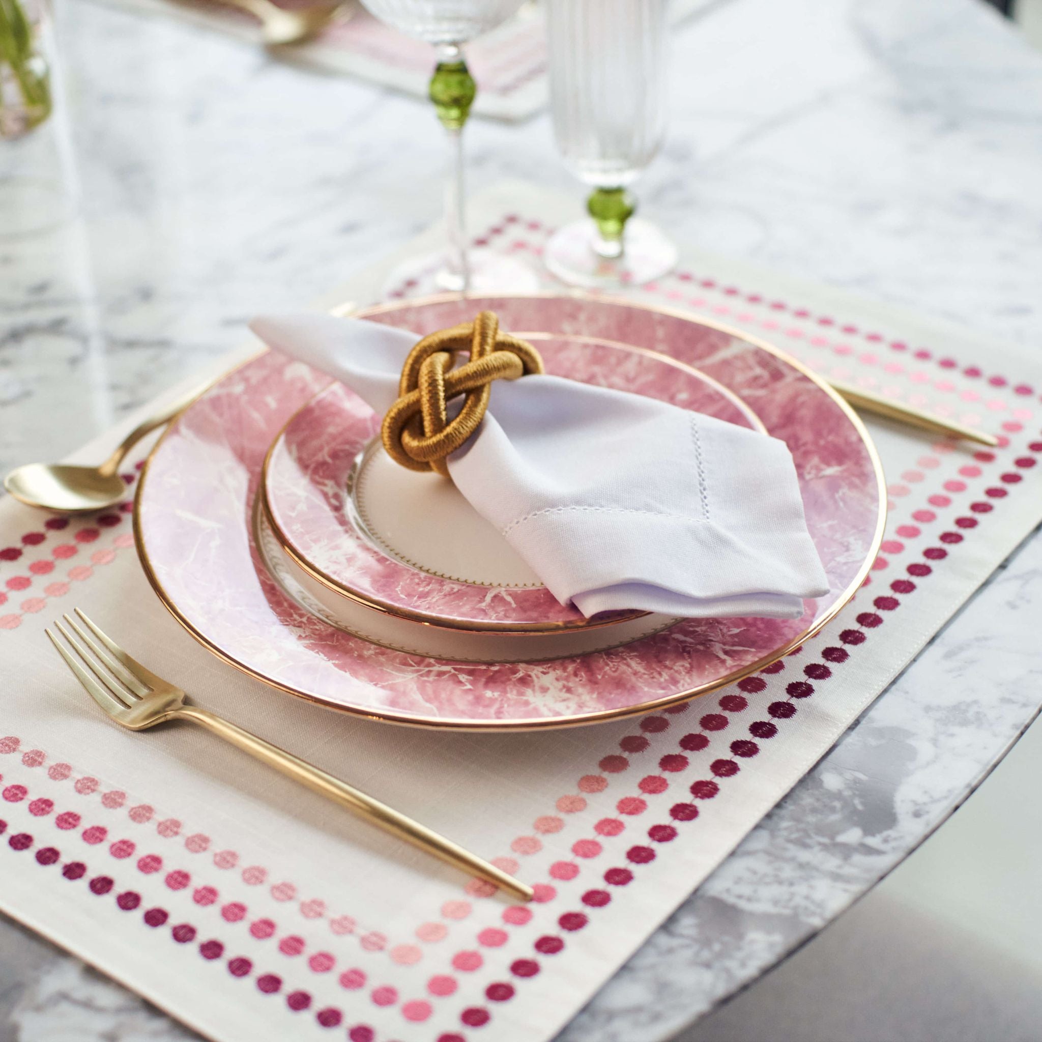 Conjunto de 6 Pratos de Sobremesa Marble Rosa