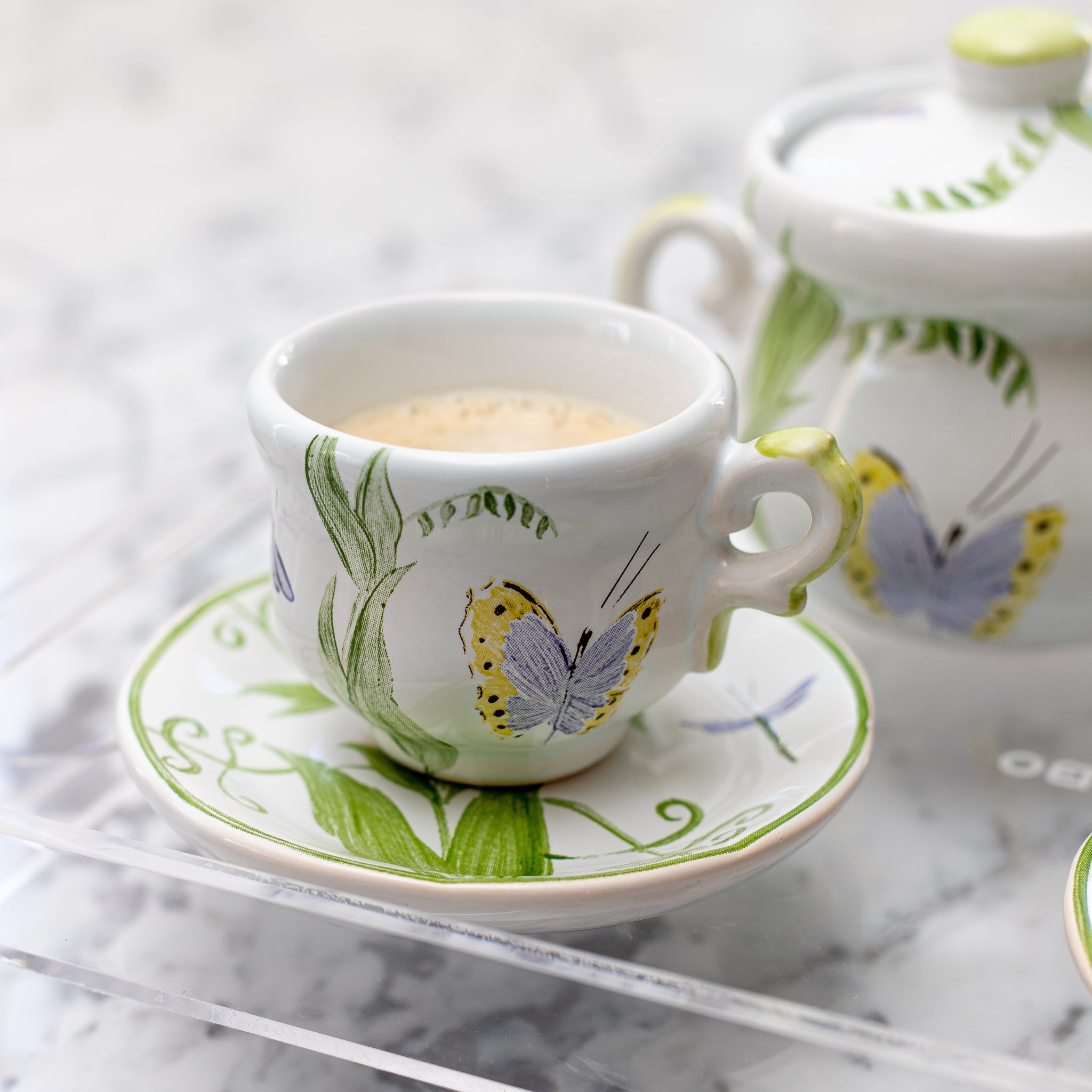 Cj. 2 Xícaras de Café e Píres Libélula Lilás