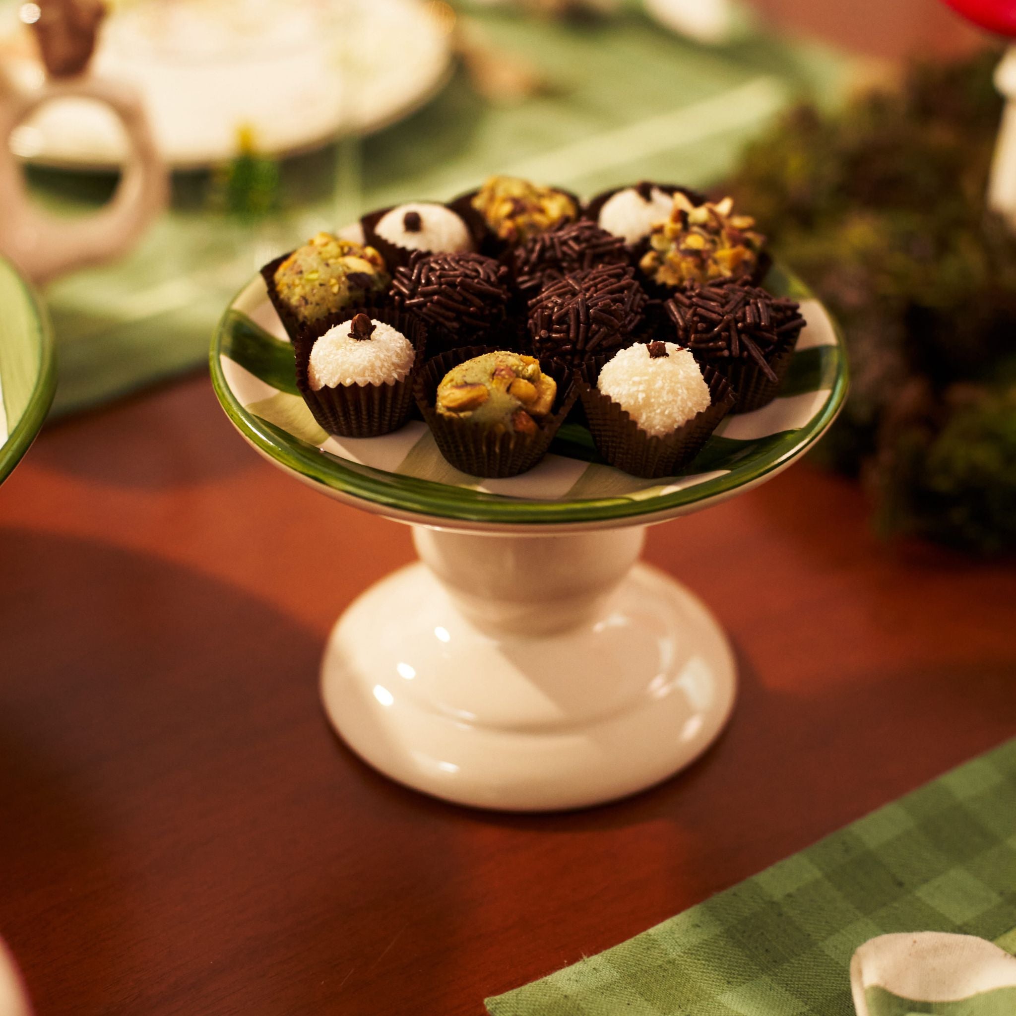 Porta Petit Four Verde Xadrez