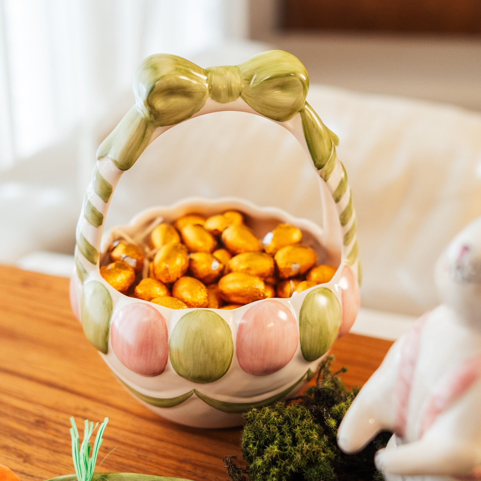 Cesta de Páscoa Laço Verde e Rosa